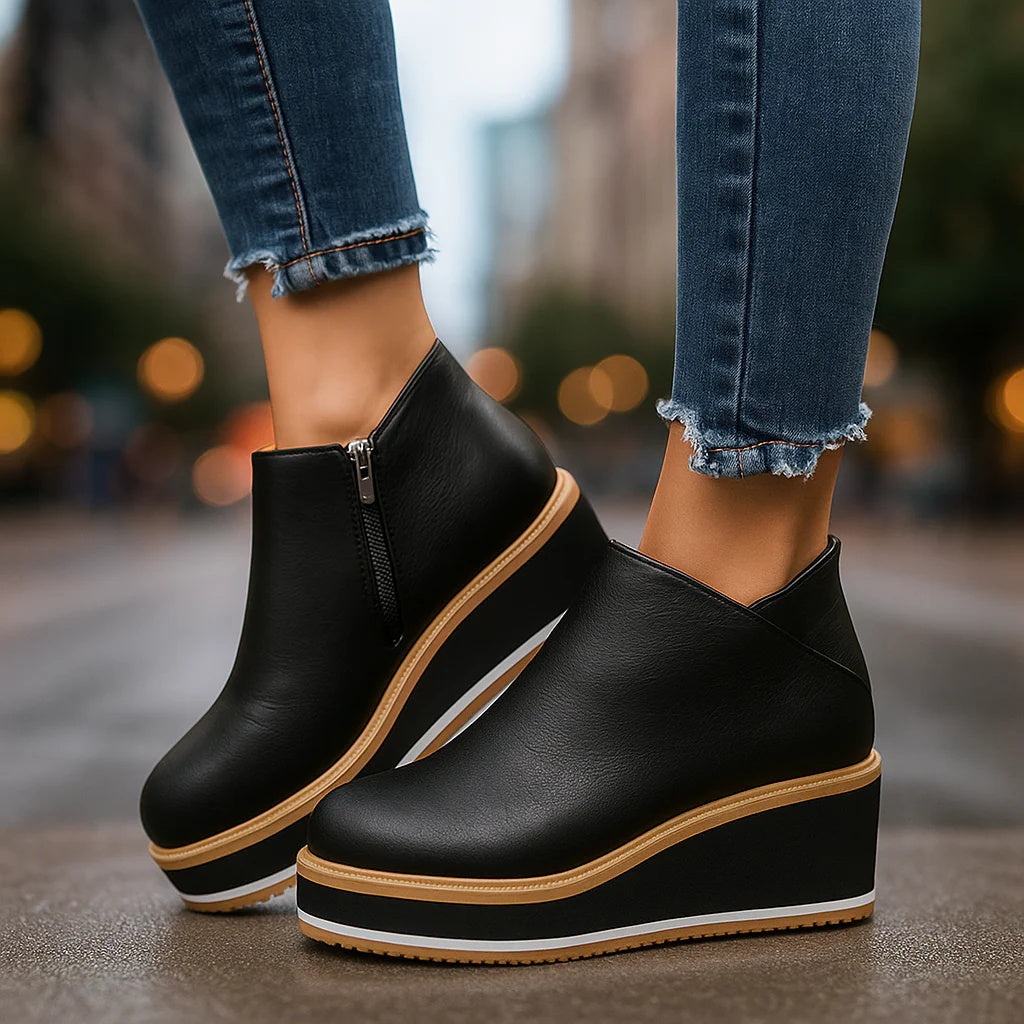 Linnea | Ankelboots med kilklack och dragkedja