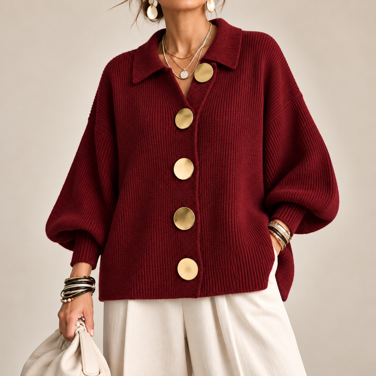 Astrid | Oversize kofta med guldknappar