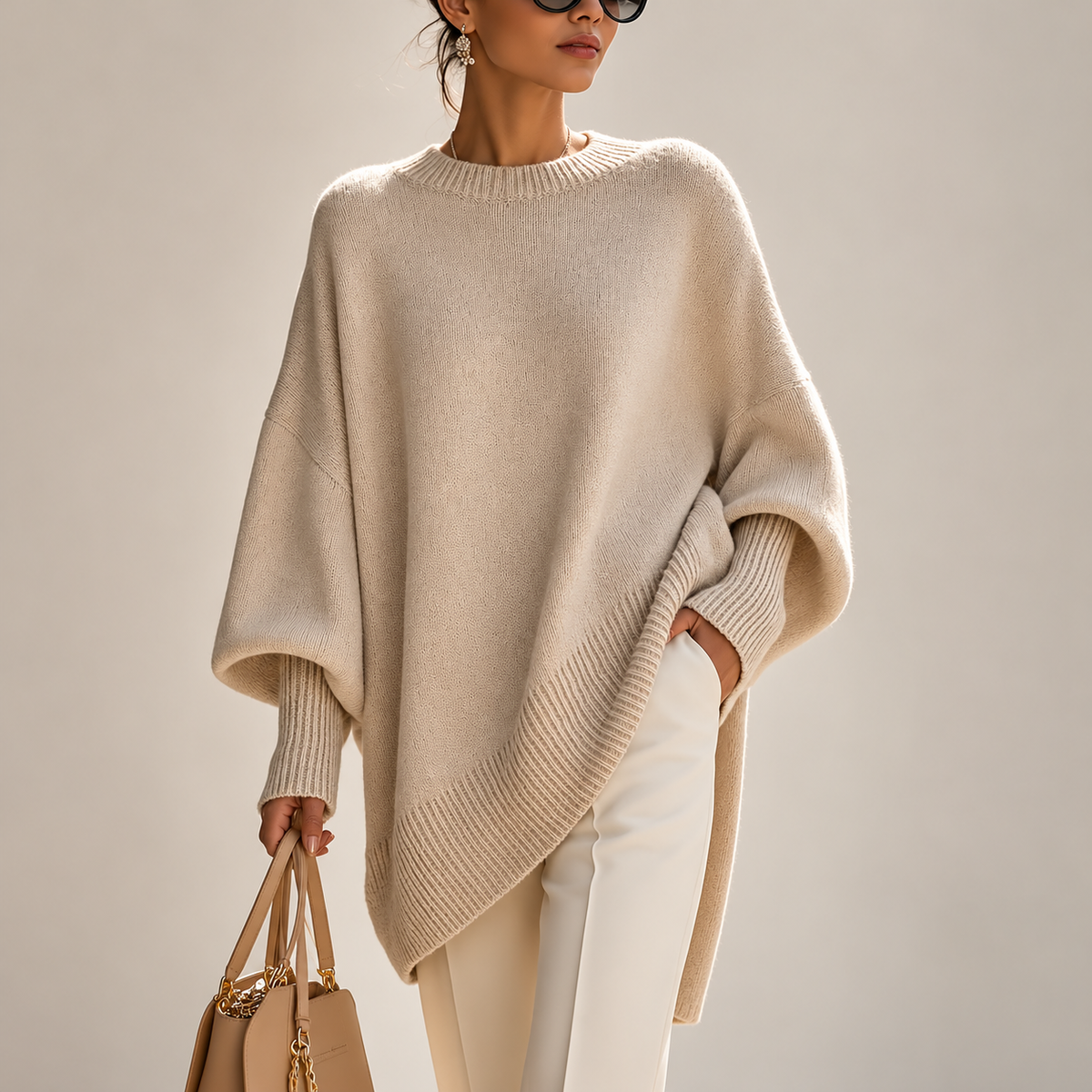 Jennifer | Oversize tröja med drapering och fladdermusärmar