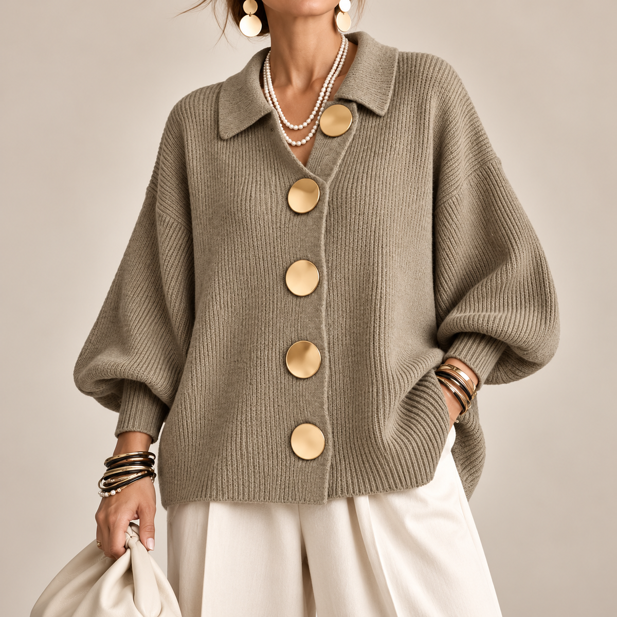 Astrid | Oversize kofta med guldknappar