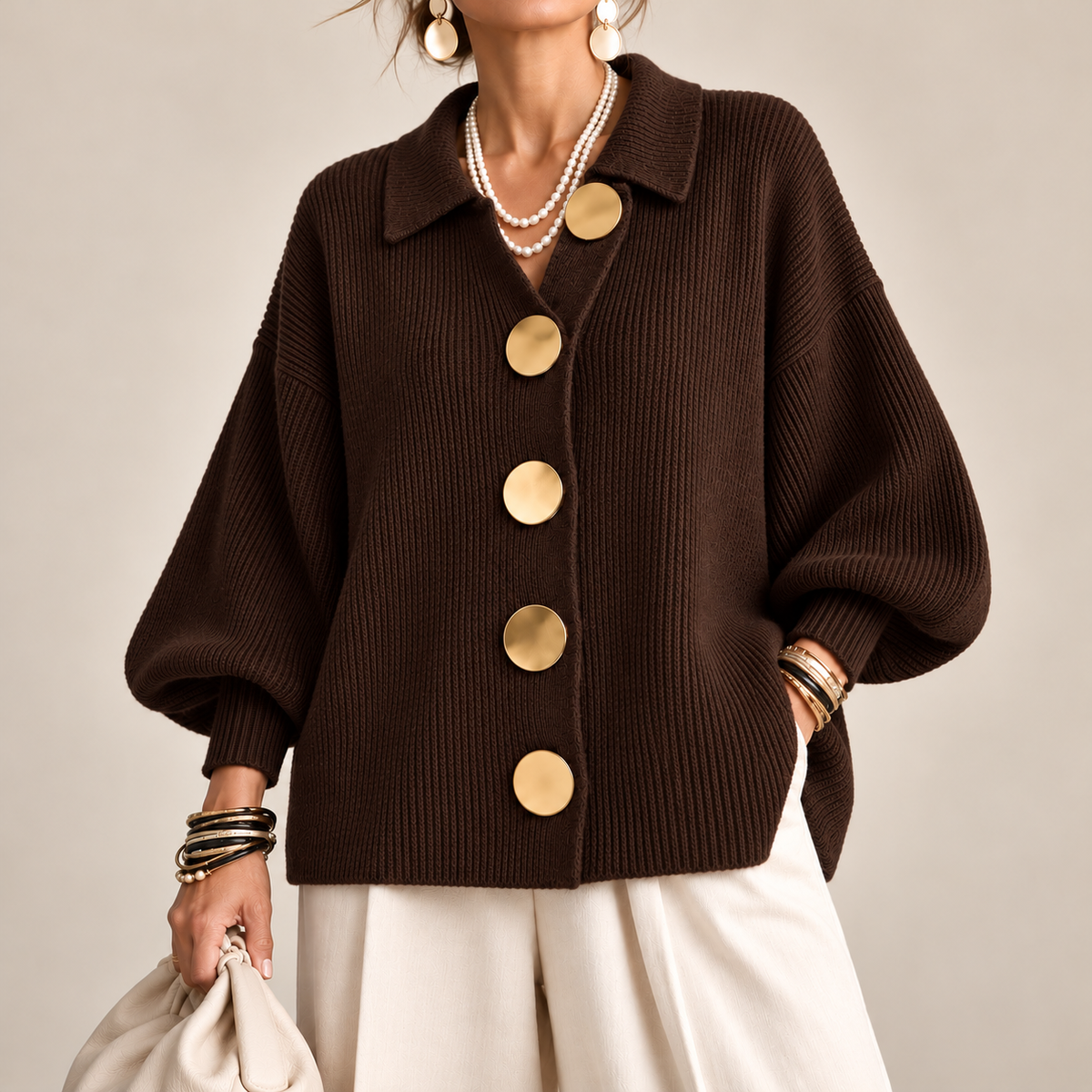Astrid | Oversize kofta med guldknappar
