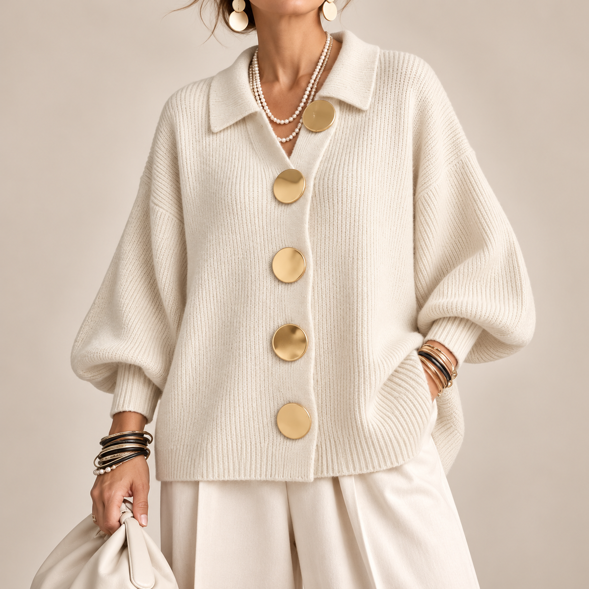 Astrid | Oversize kofta med guldknappar