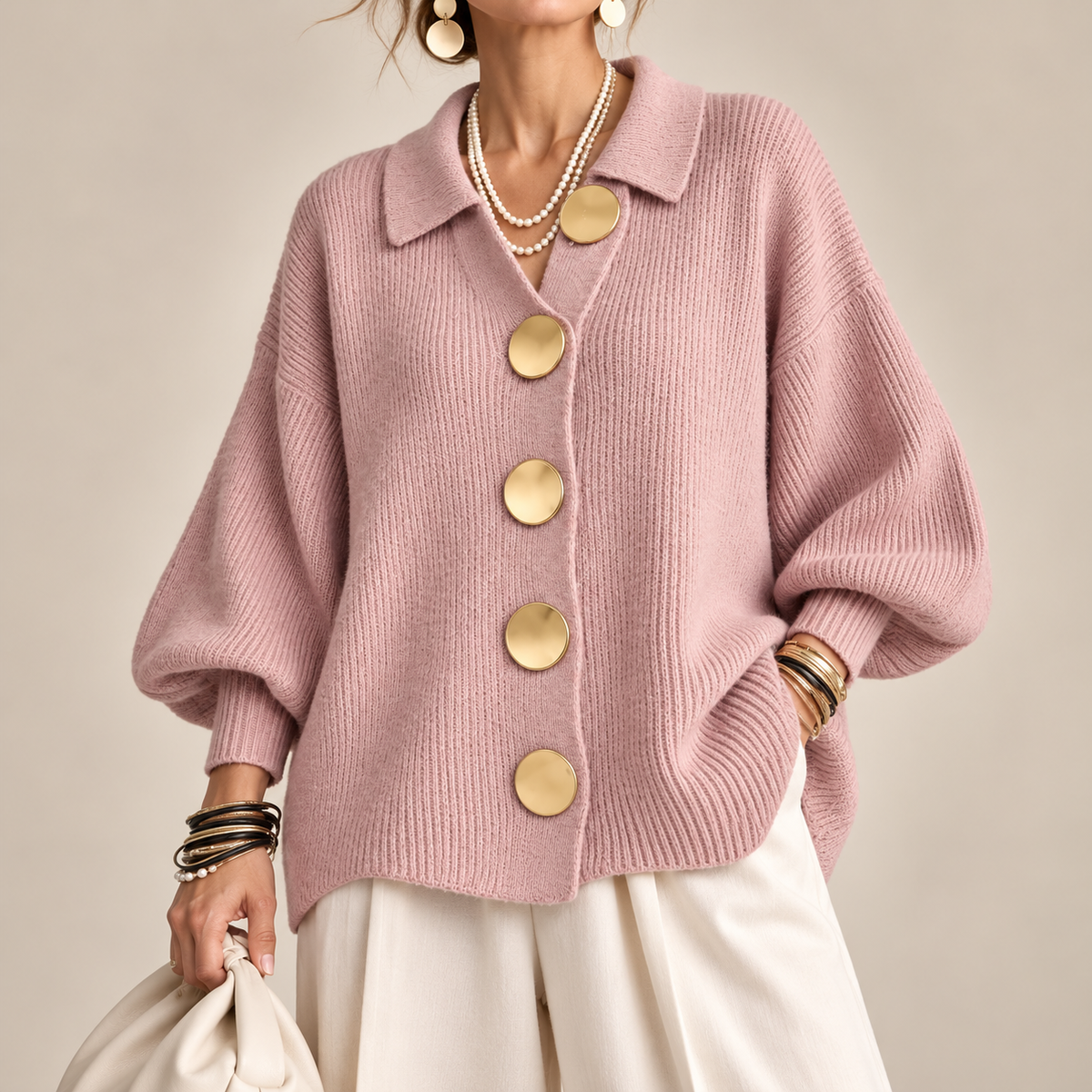 Astrid | Oversize kofta med guldknappar