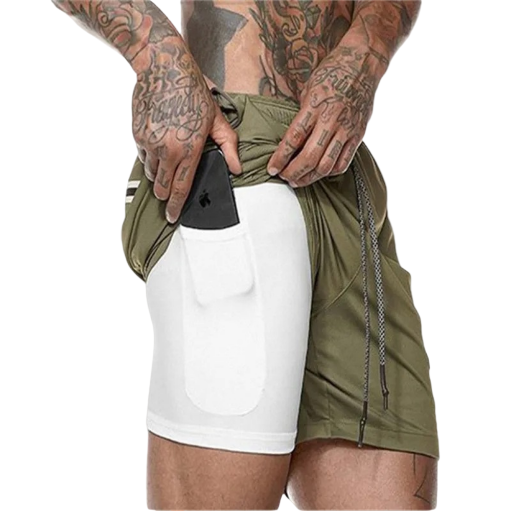 Herr 2-i-1 Träningsshorts med Multifunktion