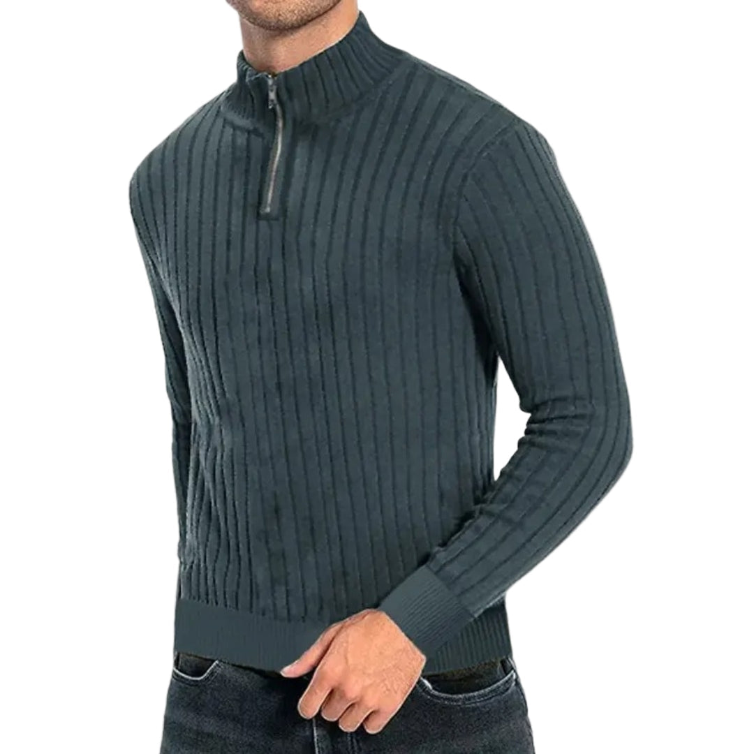 Herr Halvdraget Jumper Ribbad Textur