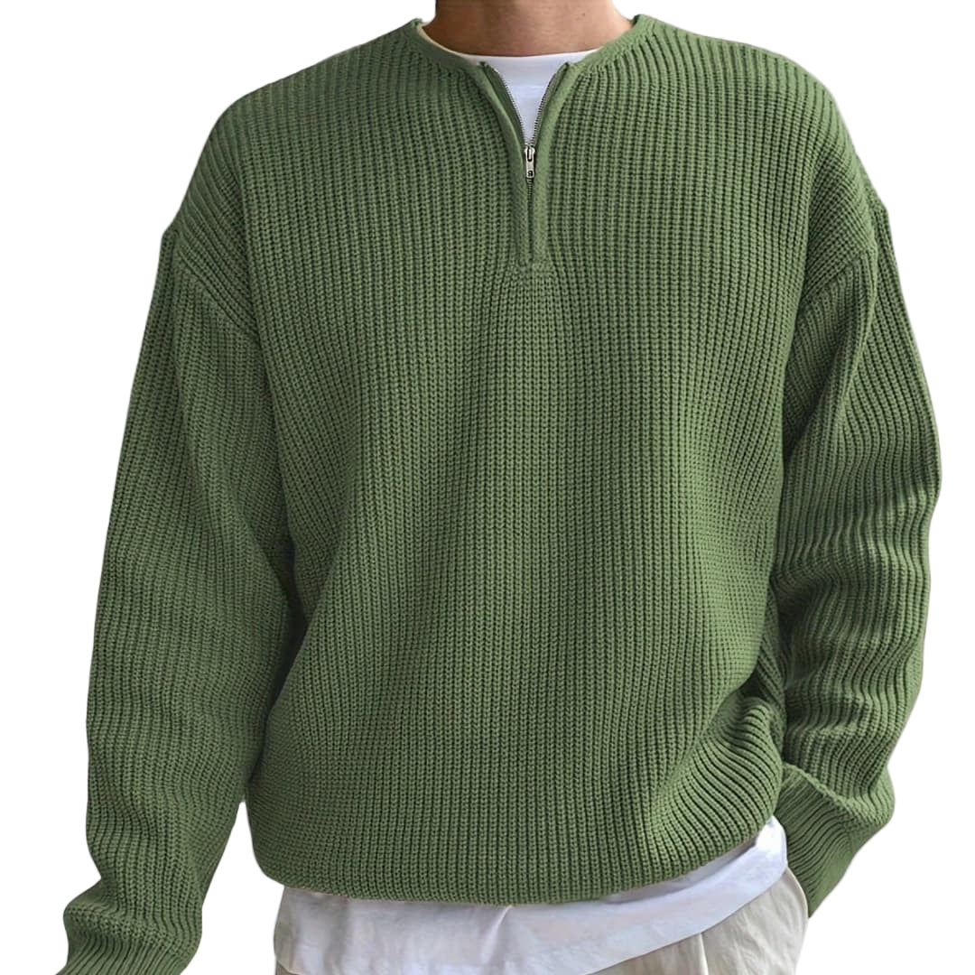 Herrtröja Halvzip Stickad Design Långärmad