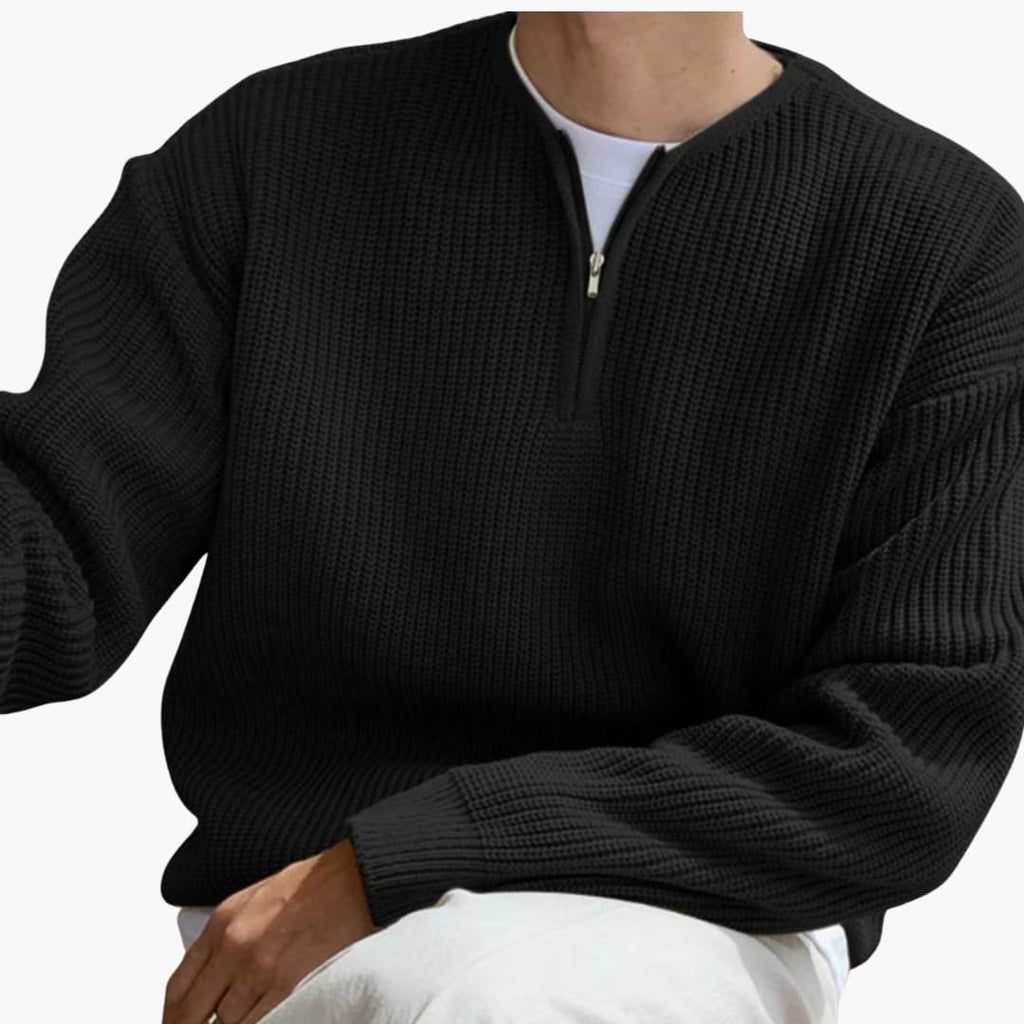 Herrtröja Halvzip Stickad Design Långärmad