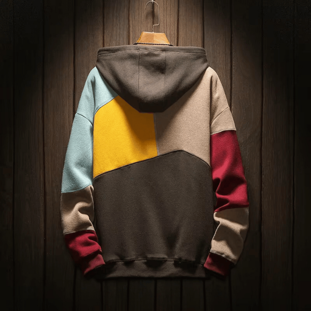 Hoodie för män - Varm överdimensionerad patchwork Huvtröja med pullover
