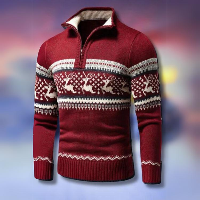 Jultröja | Half-Zip | Ren | Stickad tröja | Herrtröja