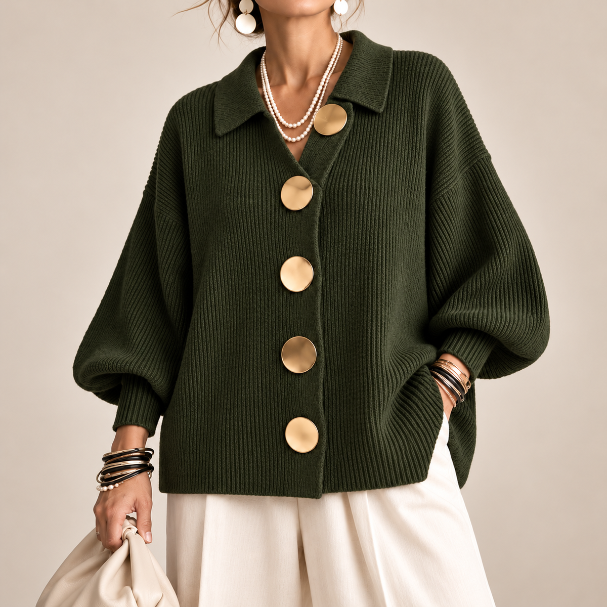 Astrid | Oversize kofta med guldknappar