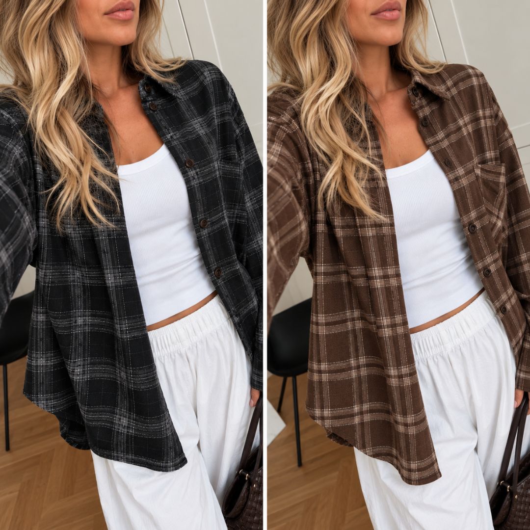 Rutig oversize skjorta – dam