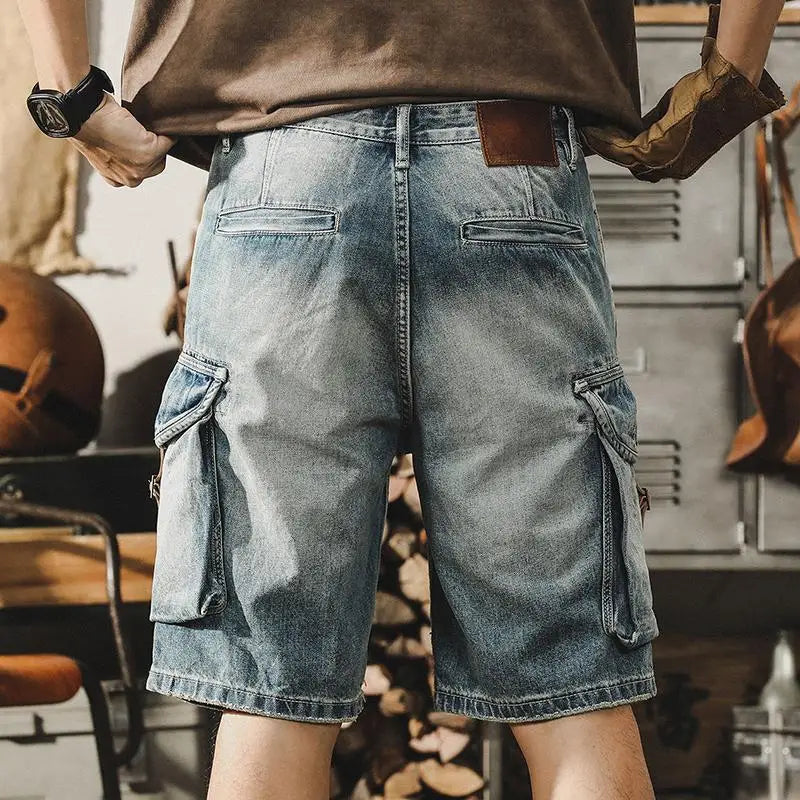 Herr Denim-Cargo-Bermuda i retro motorcykelstil – Ronex