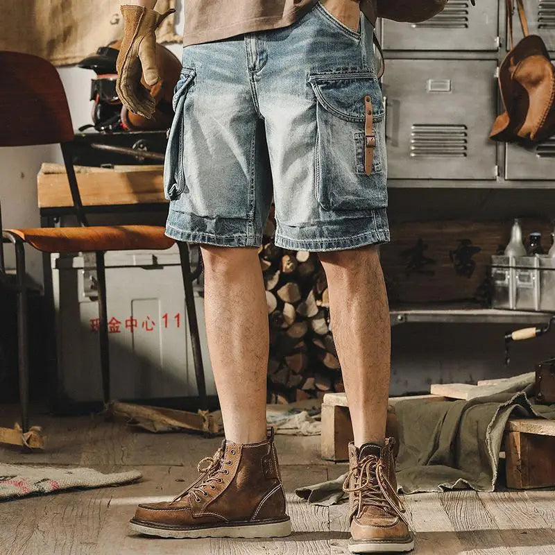 Herr Denim-Cargo-Bermuda i retro motorcykelstil – Ronex