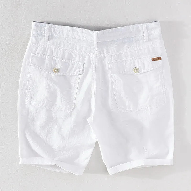 Strandshorts för herr i linne-bomull, sommarlook med knappstängning - Sandro
