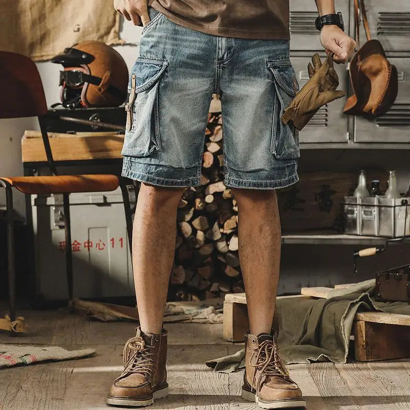 Herr Denim-Cargo-Bermuda i retro motorcykelstil – Ronex