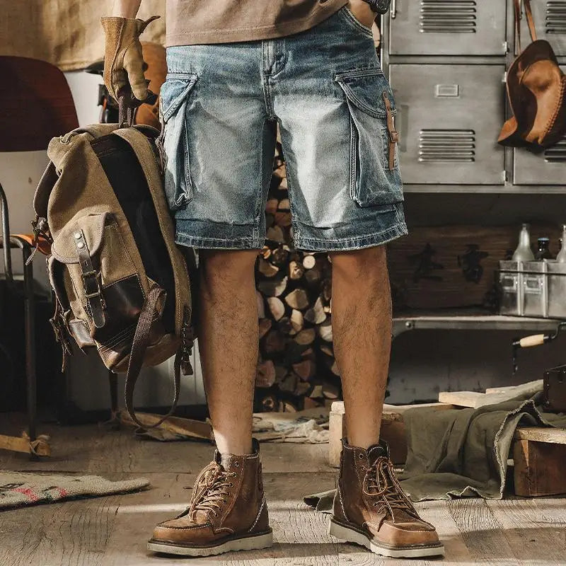 Herr Denim-Cargo-Bermuda i retro motorcykelstil – Ronex