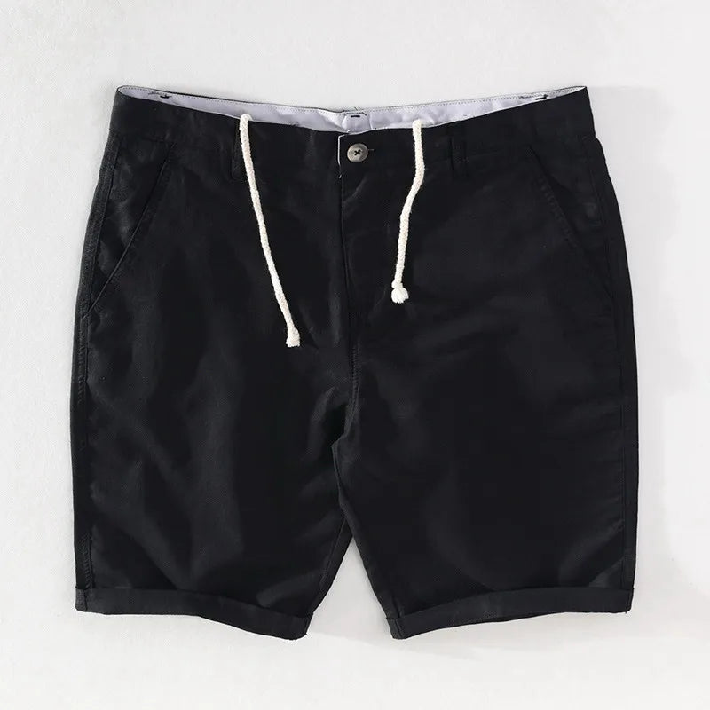 Strandshorts för herr i linne-bomull, sommarlook med knappstängning - Sandro