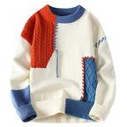 Stickad Tröja - Varm, Löst Sittande Patchwork-tröja för Män