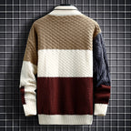 Stickad tröja - Hög hals - Patchwork - Pullovertröja - Herrkläder