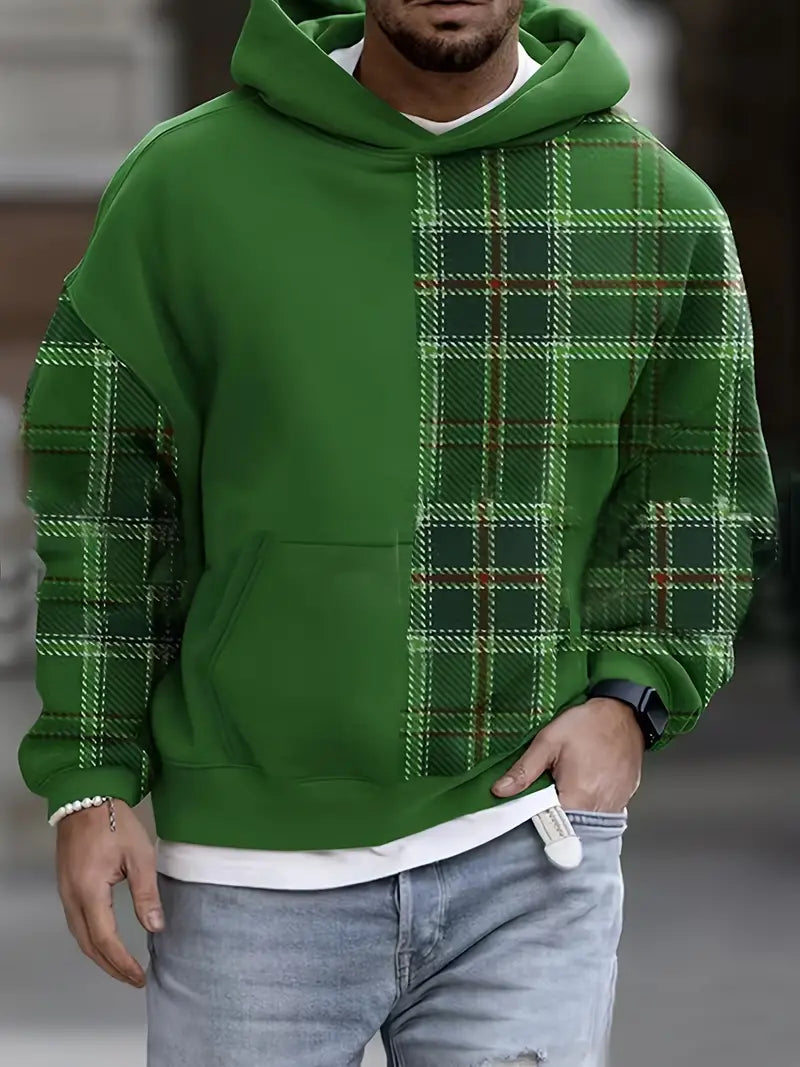 Mäns Hoodie Rutigt Mönster