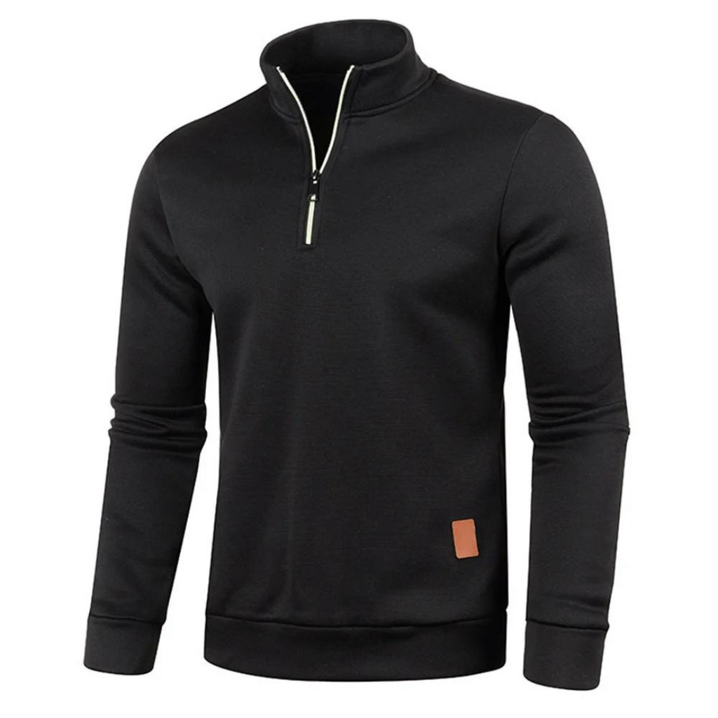 Herrpullover med halv dragkedja i tjockt tyg