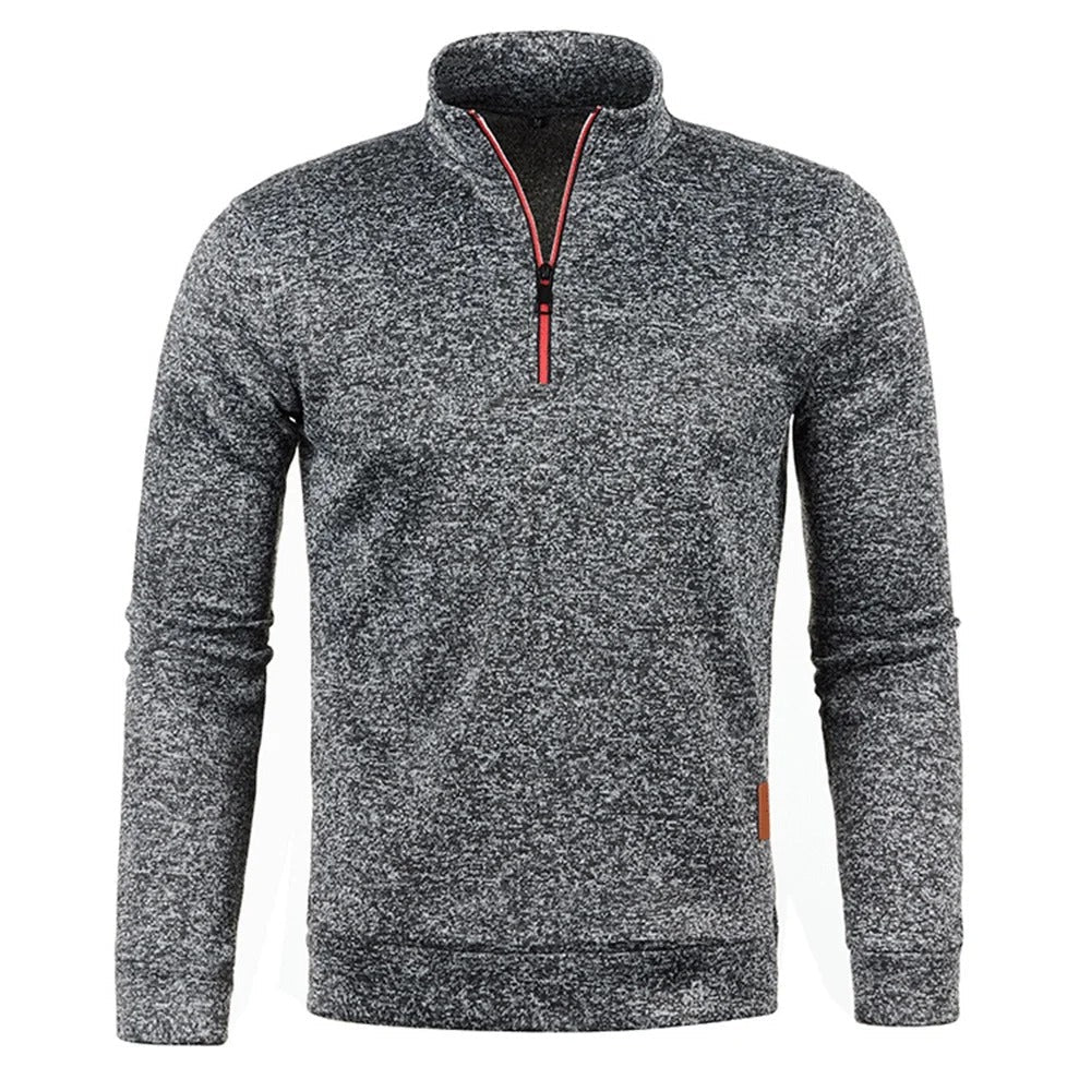 Herrpullover med halv dragkedja i tjockt tyg