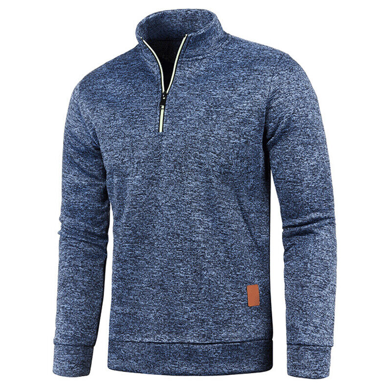Herrpullover med halv dragkedja i tjockt tyg