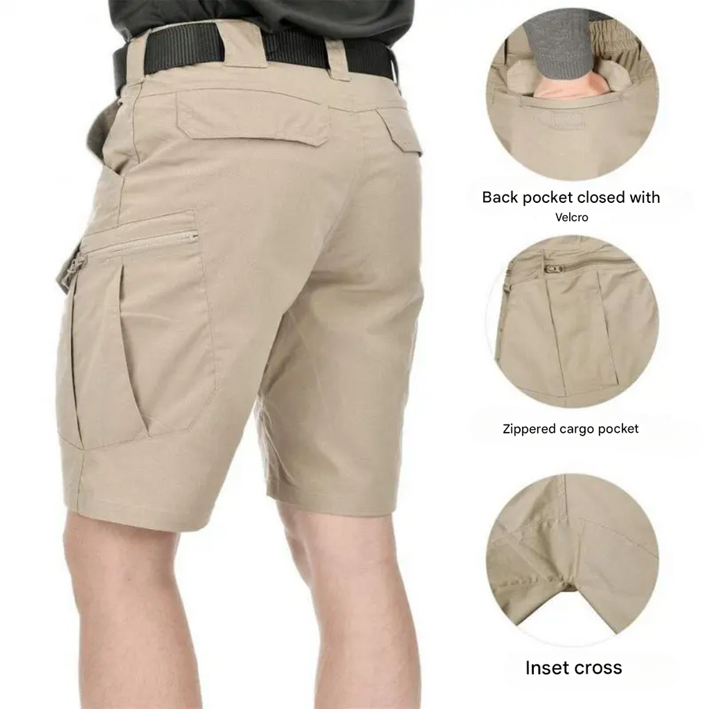 Herr Outdoorshorts med 6 fickor med dragkedjor - FlexTrek Cargo Shorts