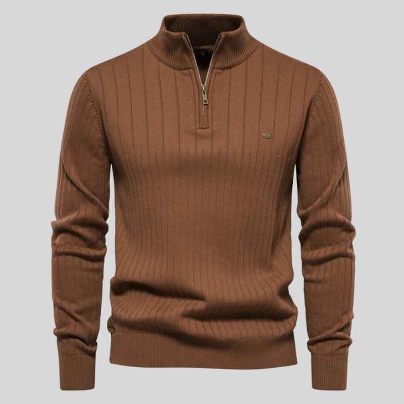 Tröja med halv dragkedja - Hög hals - Pullover - Ribbstickad tröja - Herrkläder