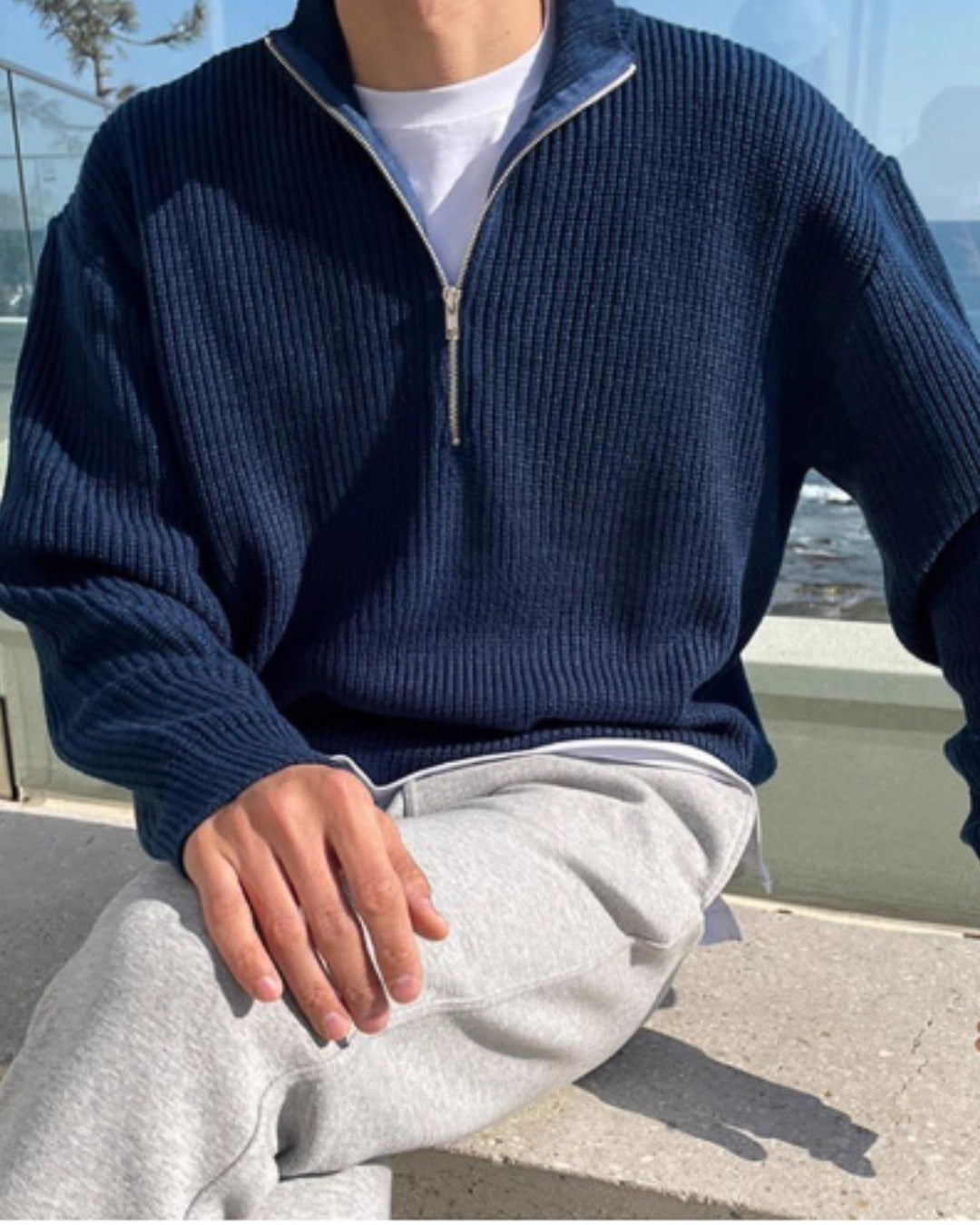 Tröja med halv dragkedja | Varm | Pullover | Stickad tröja | Jumper med halv dragkedja för män
