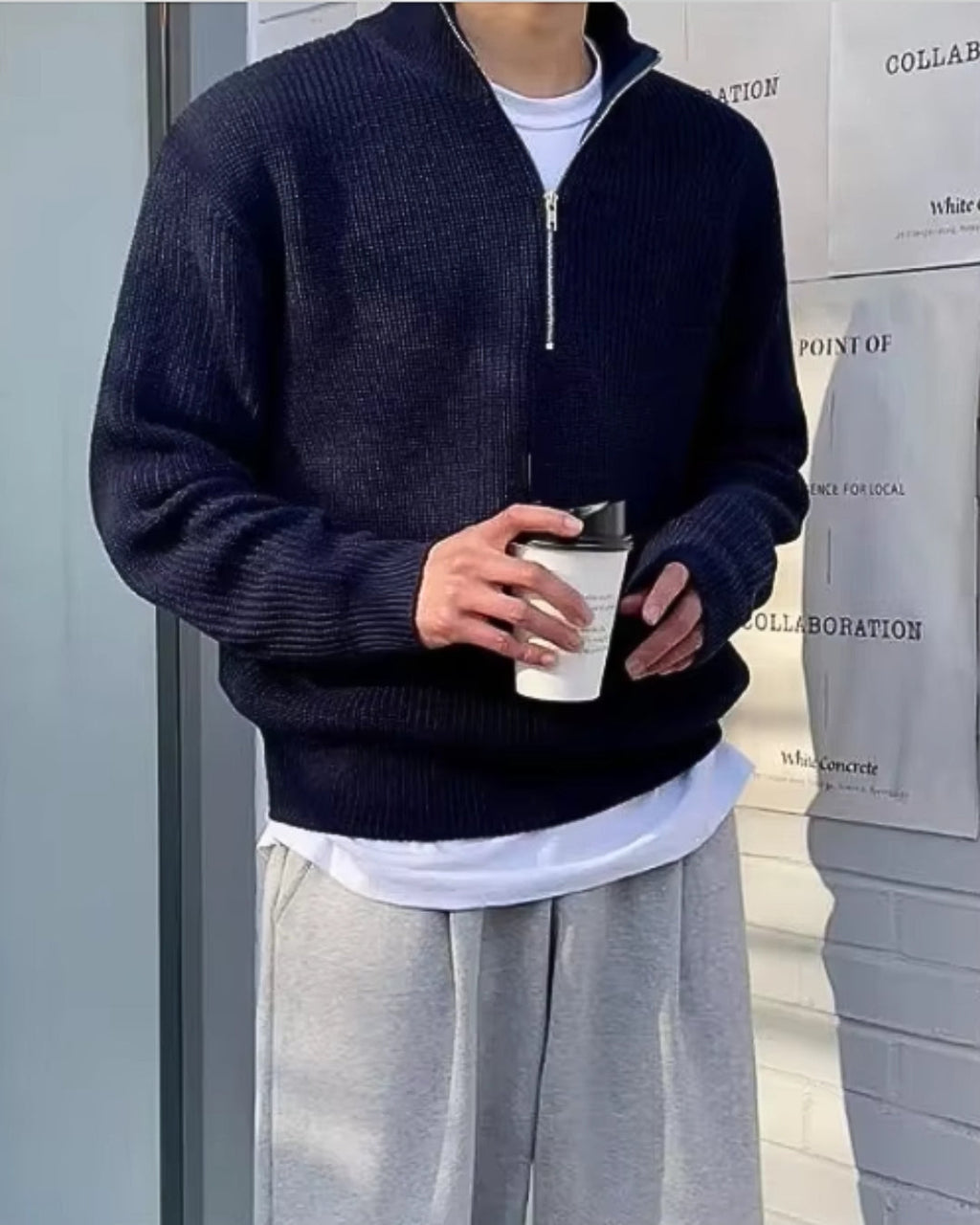 Tröja med halv dragkedja | Varm | Pullover | Stickad tröja | Jumper med halv dragkedja för män
