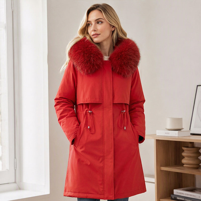 Vera | Varm vinterparka med pälshuva och midjeband
