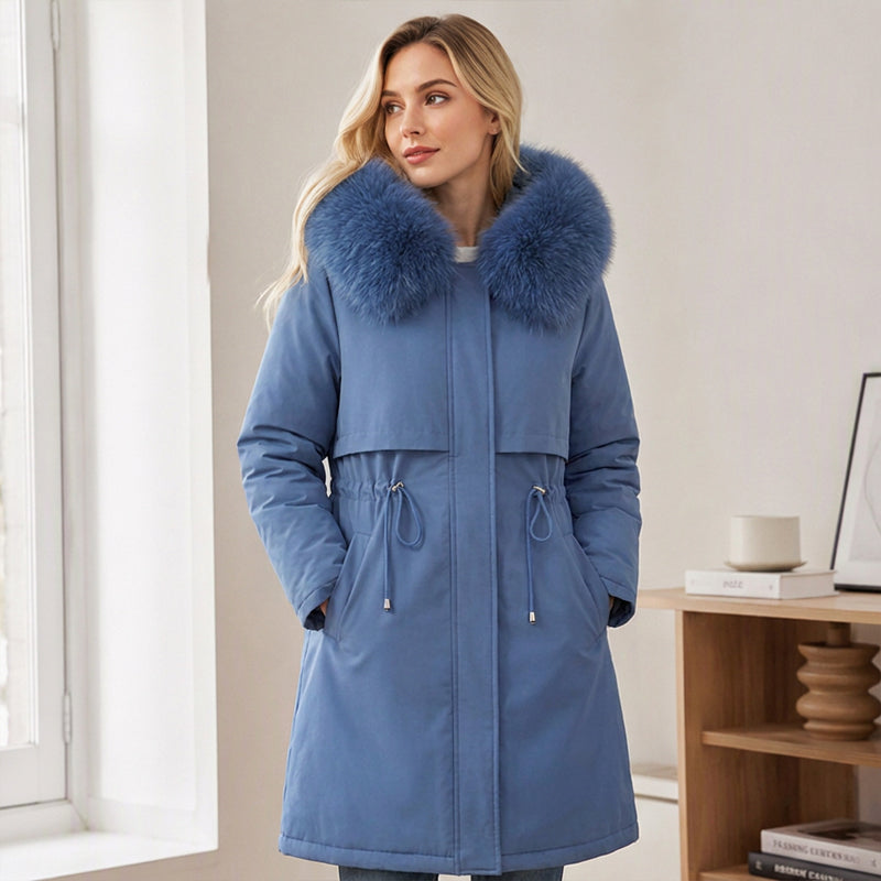 Vera | Varm vinterparka med pälshuva och midjeband