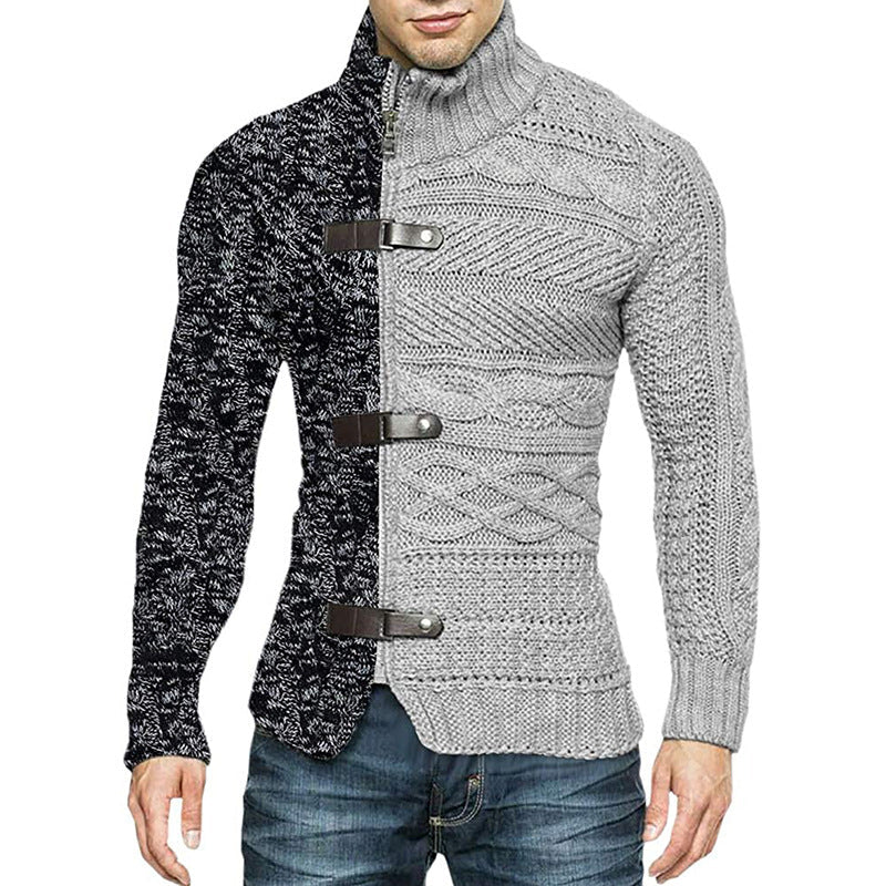 Herr Stickad Cardigan med Detaljer och Ståkrage