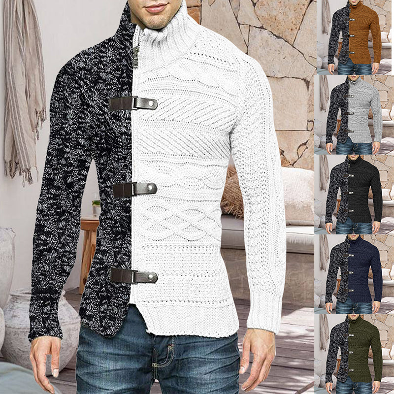 Herr Stickad Cardigan med Detaljer och Ståkrage