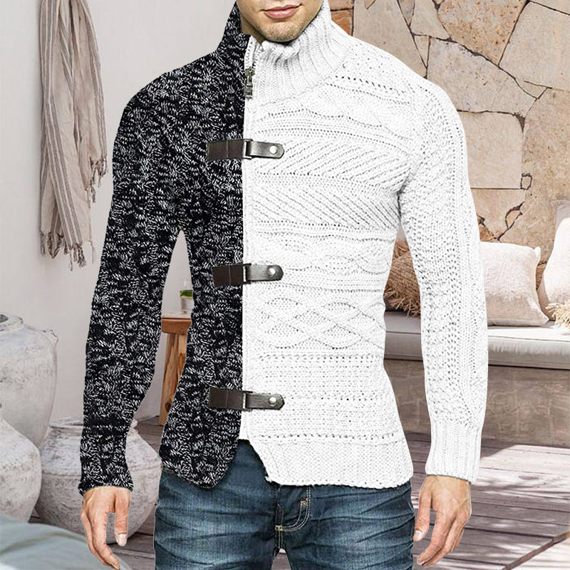 Herr Stickad Cardigan med Detaljer och Ståkrage