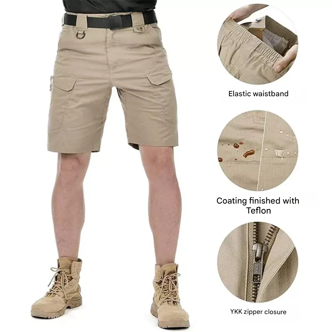 Herr Outdoorshorts med 6 fickor med dragkedjor - FlexTrek Cargo Shorts
