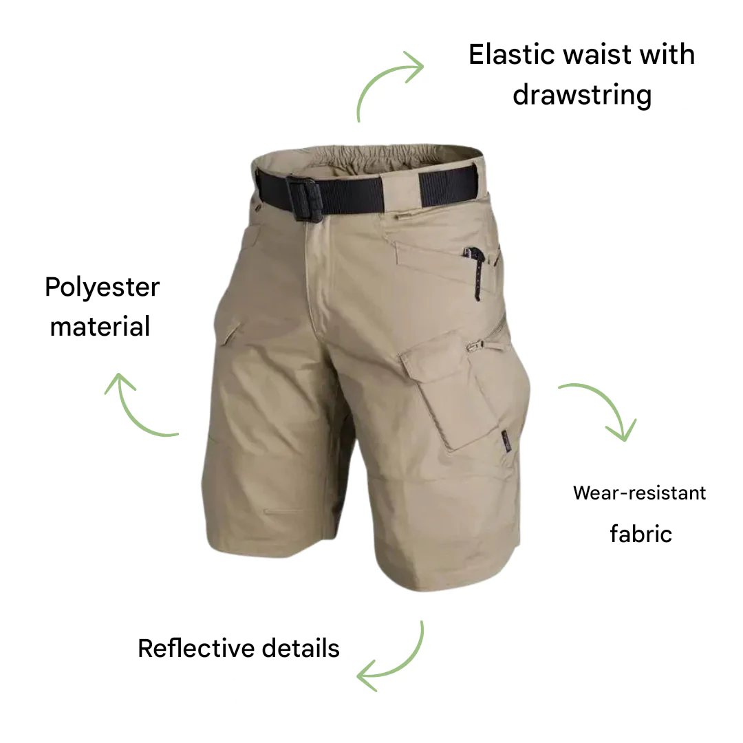 Herr Outdoorshorts med 6 fickor med dragkedjor - FlexTrek Cargo Shorts